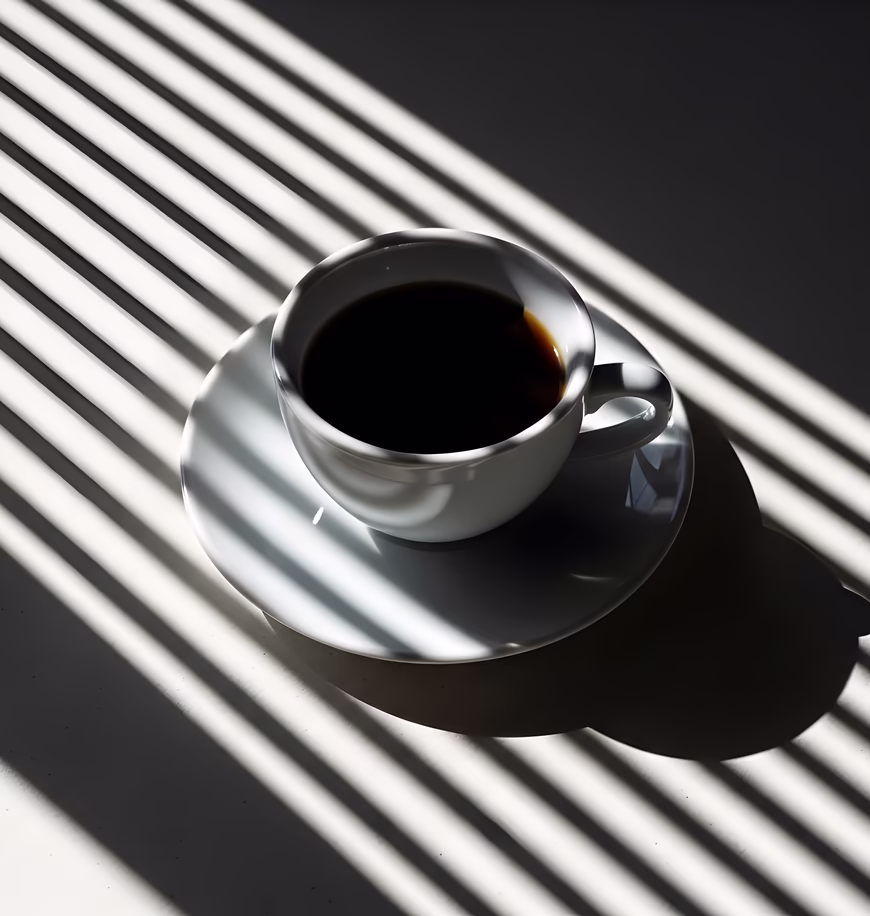 Weiße Kaffeetasse mit Schatten als dezentes Symbol für kreative Ideen, Konzeption und Agenturarbeit © vecteezy